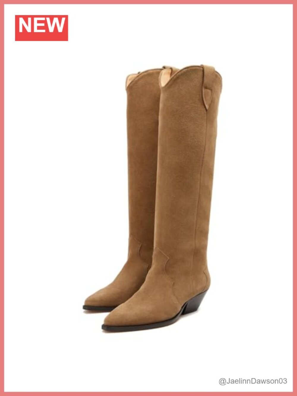Camel Suede Blind Knee High Boots Snip Toe Chunky Heel Cowboy Cowgirl Boots